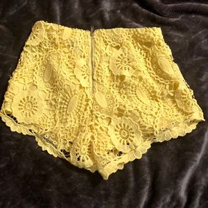 Yellow lace crochet shorts